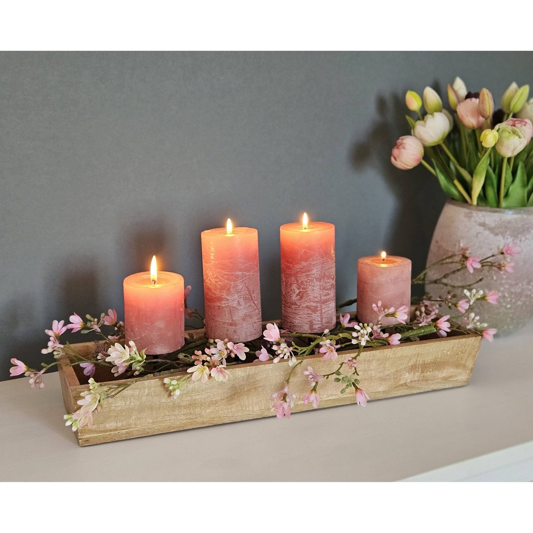 Kerzenhalter Kerzenständer Tablett Holz Mangoholz Advent Deko für 4 Kerzen 53 cm