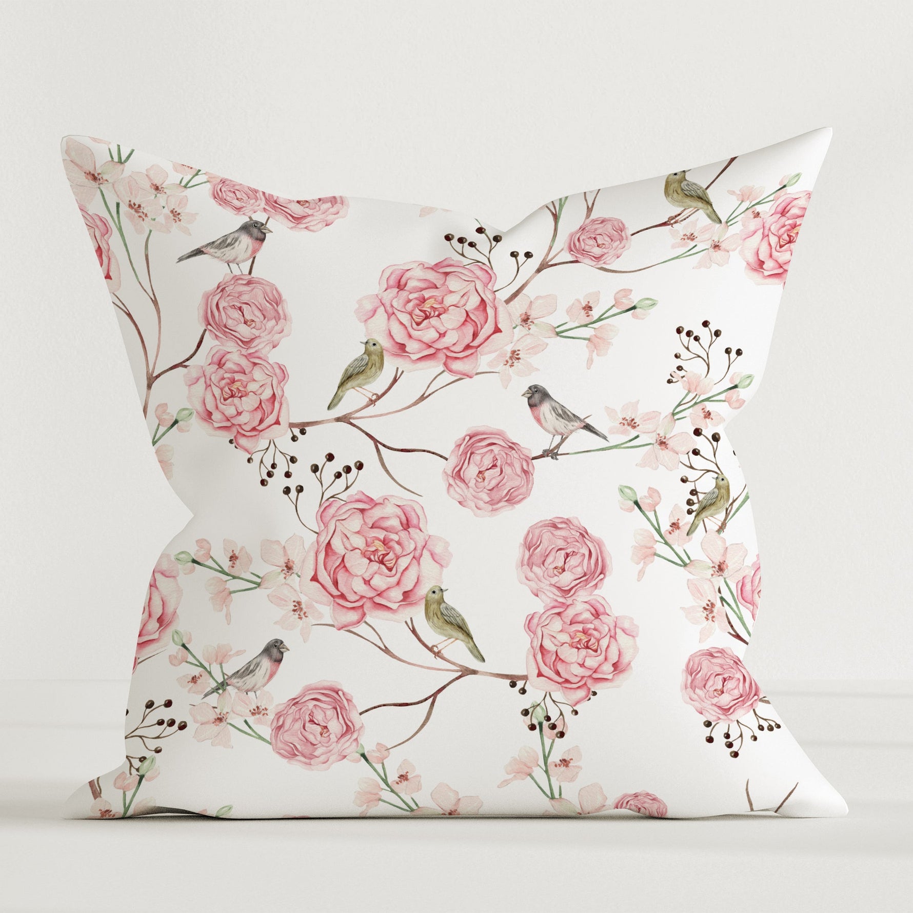 "Vögel und Blumen" Premium Dekokissen