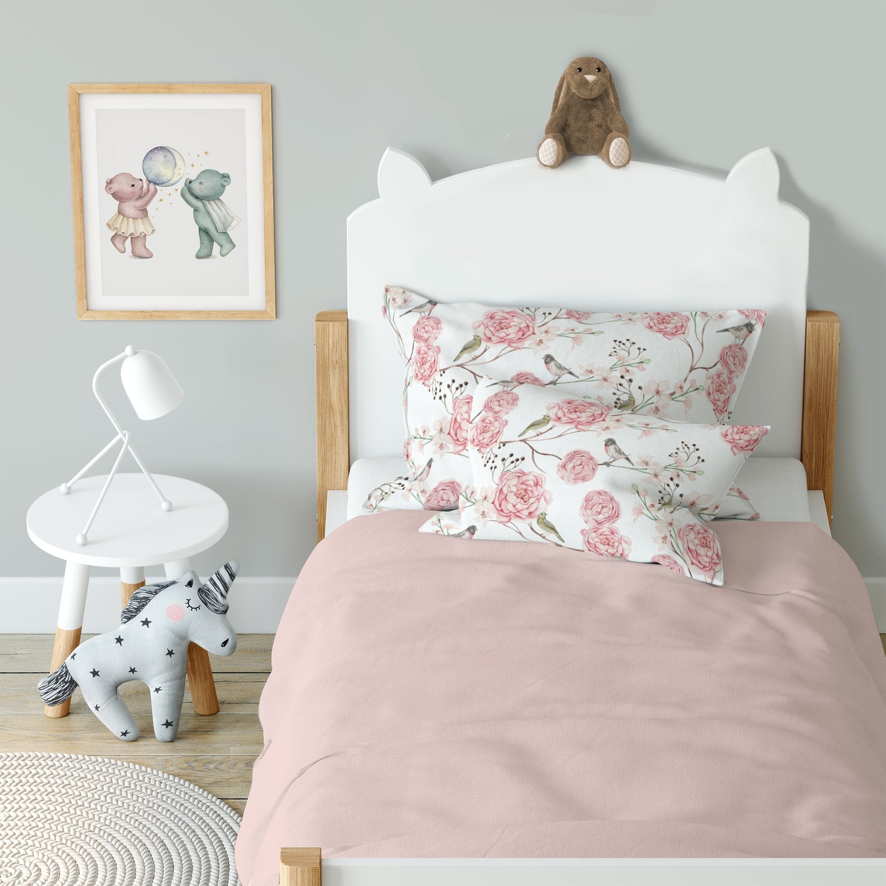 "Vögel und Blumen" Premium Kinderbettwäsche