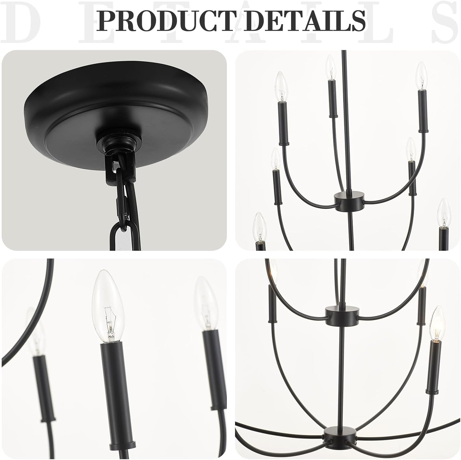Nine Light Black Chandelier For Entryway Modern Farmhouse