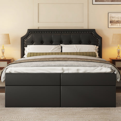 MainMall PU-Doppelbett mit Metallrahmen