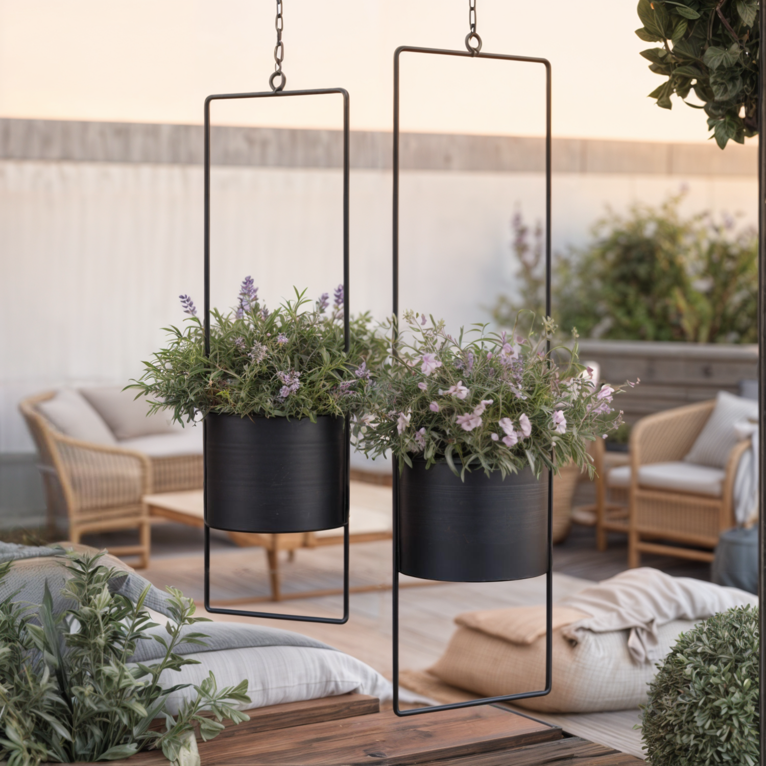 Hängetopf Blumentopf Metall schwarz indoor outdoor Balkon Fenster Blumenampel 2er set