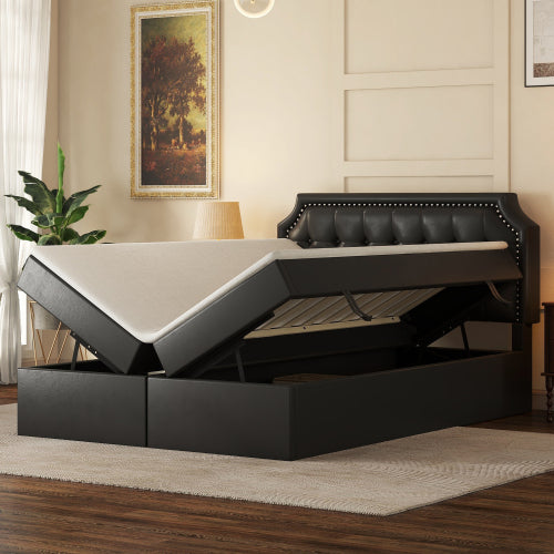 MainMall PU-Doppelbett mit Metallrahmen
