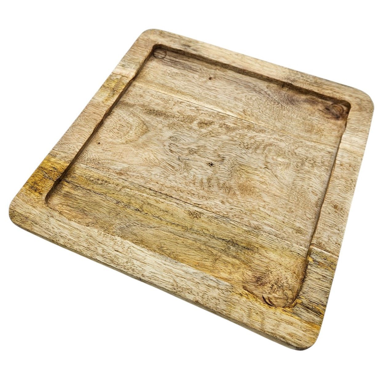 Tablett Mangoholz Holztablett Mango Holz Teller Deko braun hellbraun 24x24 cm