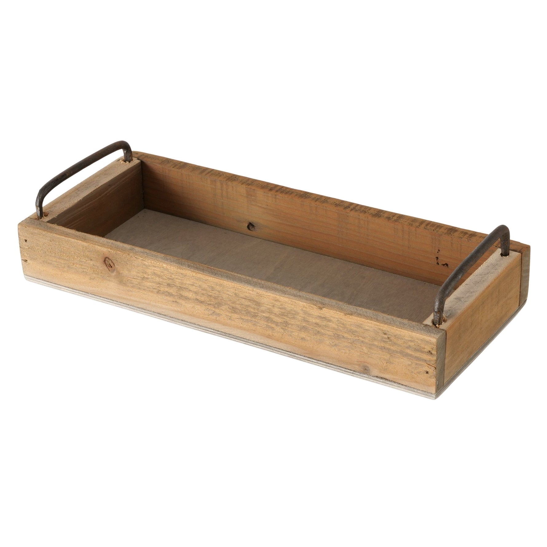 Dekotablett Serviertablett Holztablett braun 38 cm Holz Metallgriff dekorativ 2er Set