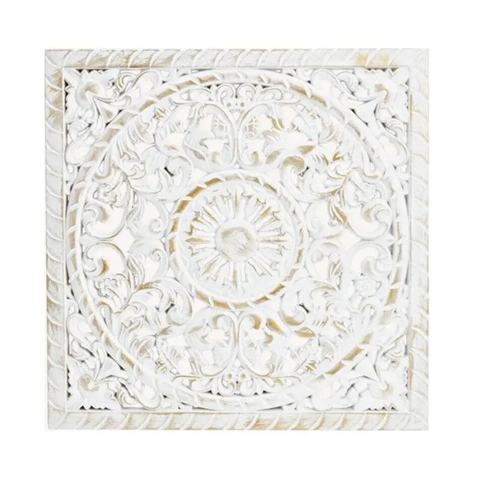 Wandbild Holzbild Ornament weiß gold 40x40 cm Landhaus Mandala shabby