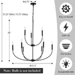 Nine Light Black Chandelier For Entryway Modern Farmhouse