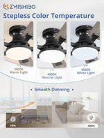 52 Inch Matte Black Ceiling Fan With Dimmable LED Light