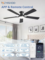 52 Inch Matte Black Ceiling Fan With Dimmable LED Light
