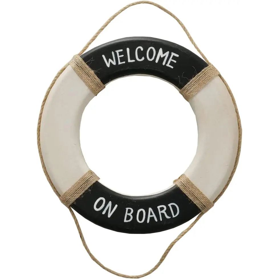Wandbild Rettungsring Maritim schwarz 20 cm Holz Wanddeko Jute Deko Küs