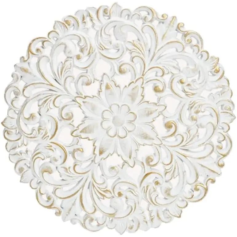 Wandbild Holzbild Ornament weiß gold 39 cm Landhaus Mandala shabby