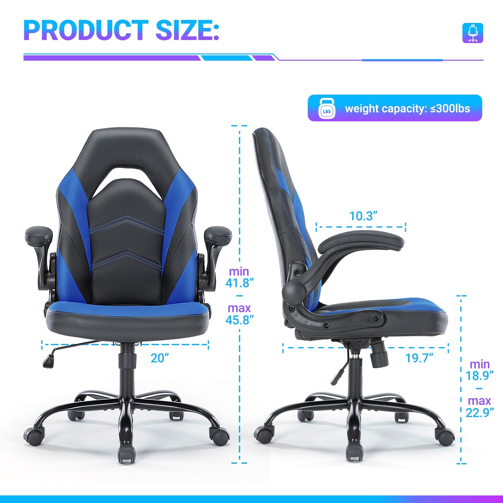 MainMall Ergonomischer Bürostuhl aus PU-Leder, drehbarer Computer- & Gamingstuhl mit Lendenstütze