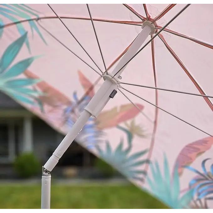 Sonnenschirm rosa mit tropischen Blättern UV-Schutz UPF 40+ Strandschirm Ø 155