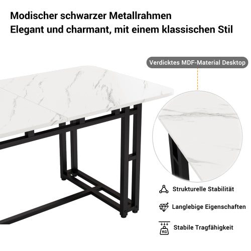 MainMall Moderner rechteckiger Esstisch mit Metallrahmen