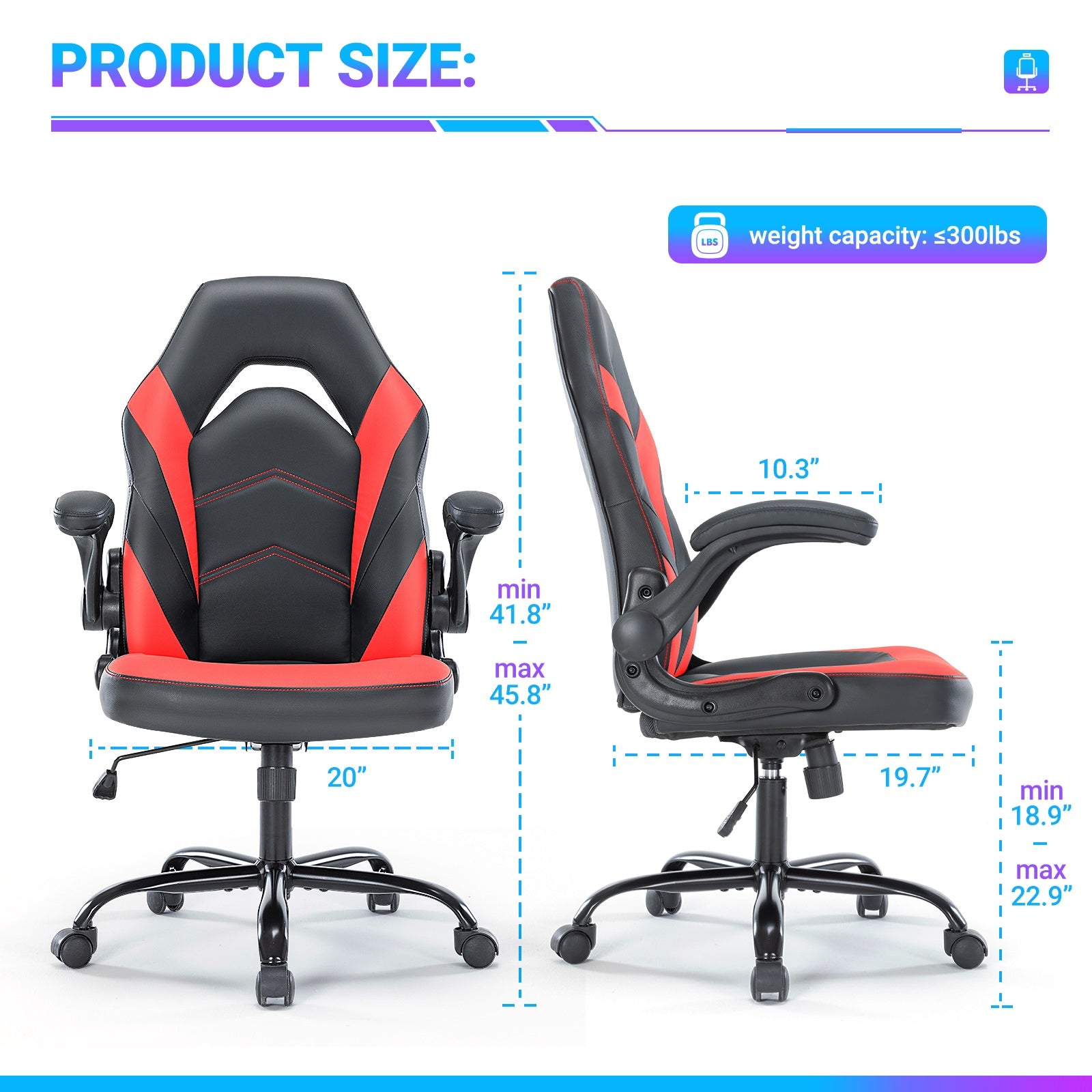 MainMall Ergonomischer Bürostuhl aus PU-Leder, drehbarer Computer- & Gamingstuhl mit Lendenstütze