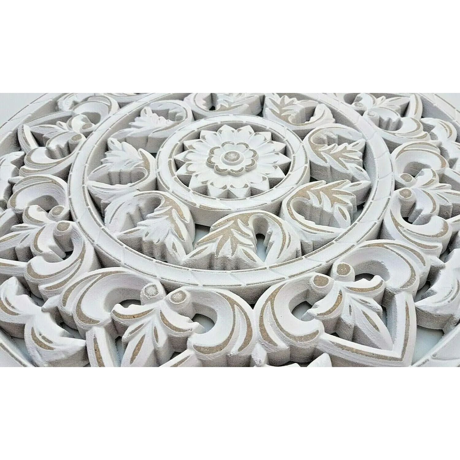 Holzbild Wand Wandbild Holz weiß Ornament Wandornament Wanddeko 35 cm shabby
