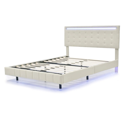 MainMall Doppelbett mit Leinenbezug