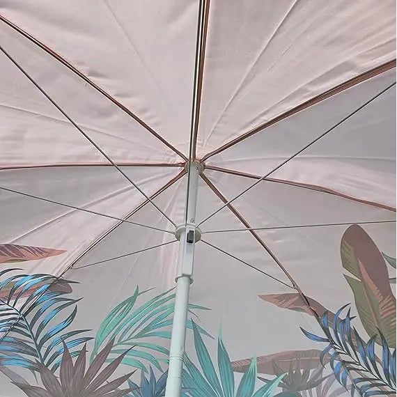 Sonnenschirm rosa mit tropischen Blättern UV-Schutz UPF 40+ Strandschirm Ø 155