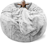 MainMall Sitzsack-Bezug – nur Bezug, kein gefüllter Sitzsack, großer runder, weicher & flauschiger PV-Velours Sofa-/Sofabett-Bezug, Wohnzimmermöbel, Lazy-Sofa-Bezug, 5 ft, Schnee-Grau