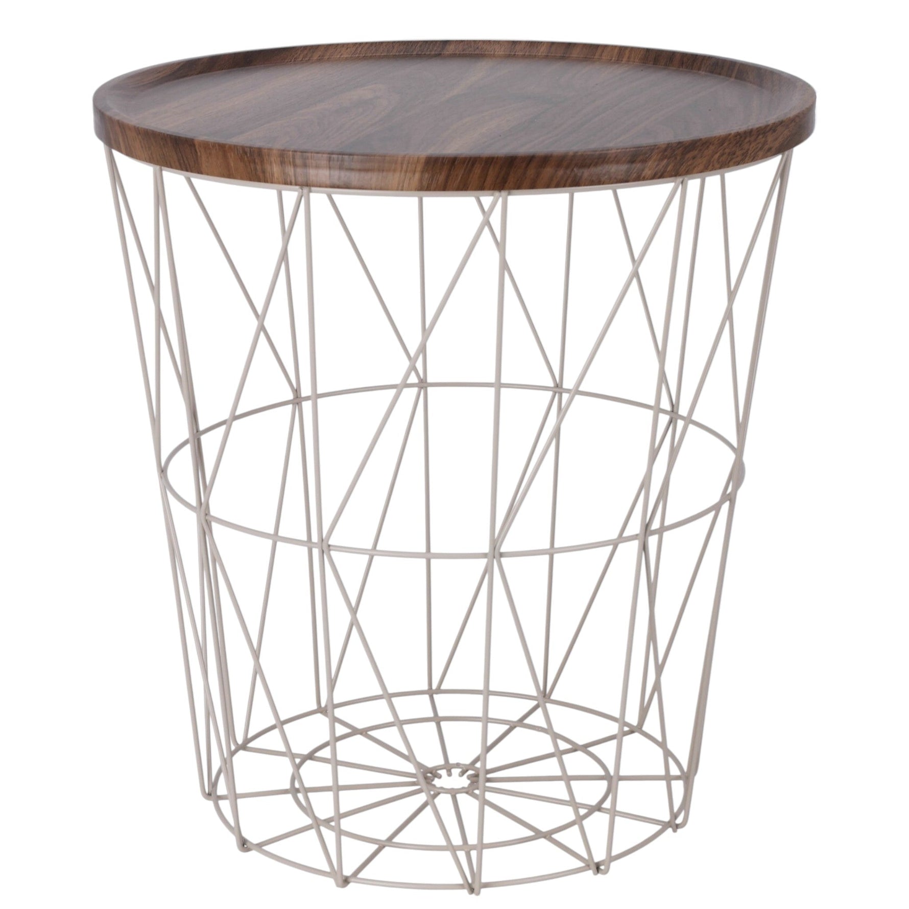 Beistelltisch warmes grau Nussbaum Rund Couchtisch 37x40 cm Metall Holz