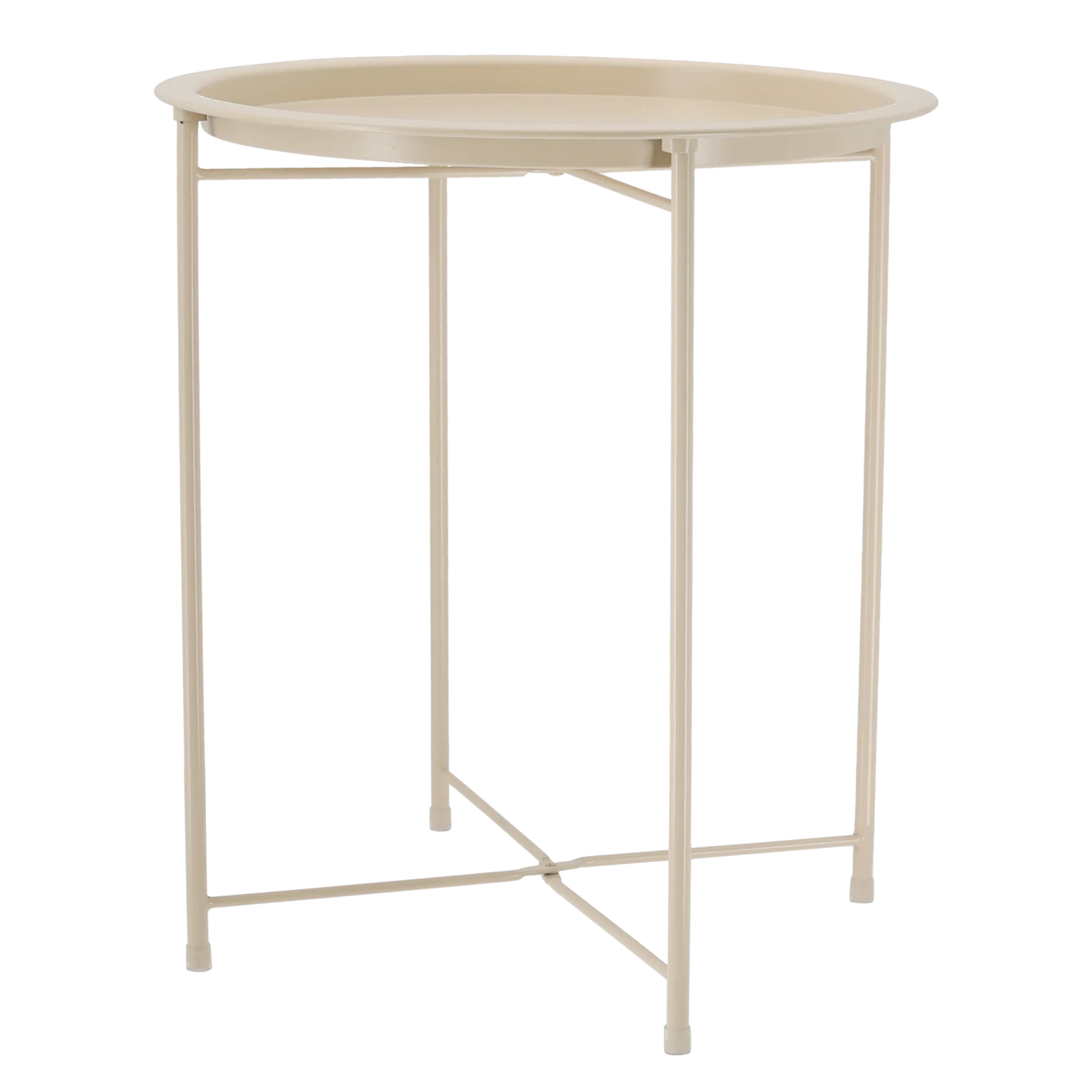 Beistelltisch Metalltisch beige rund 37x42 cm mit Tablett Tisch Ablagefläche Couchtisch