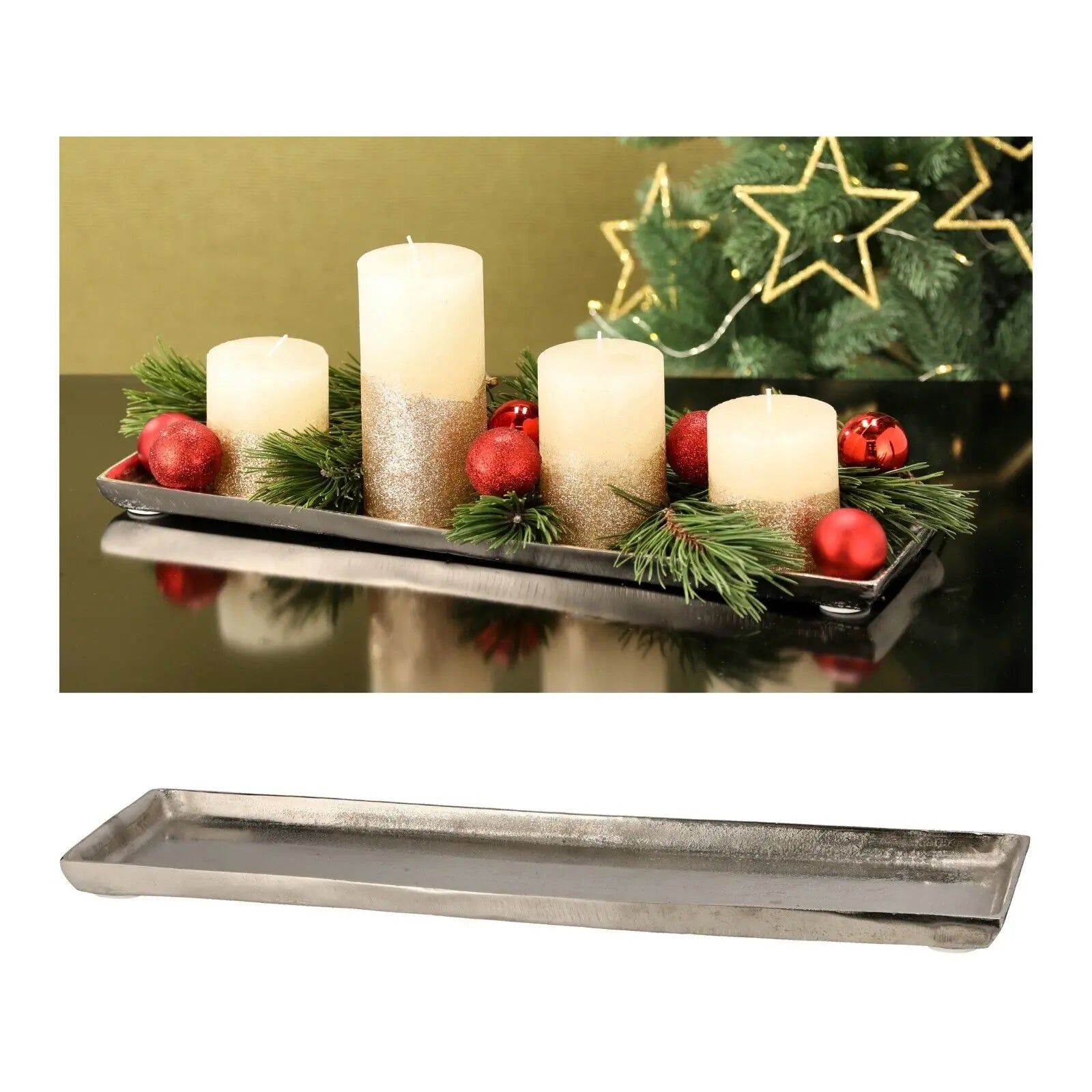 Dekotablett Dekoschale Metall silber Deko Tischdeko Schale Tablett 42x12 Kerzen