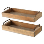 Dekotablett Serviertablett Holztablett braun 38 cm Holz Metallgriff dekorativ 2er Set