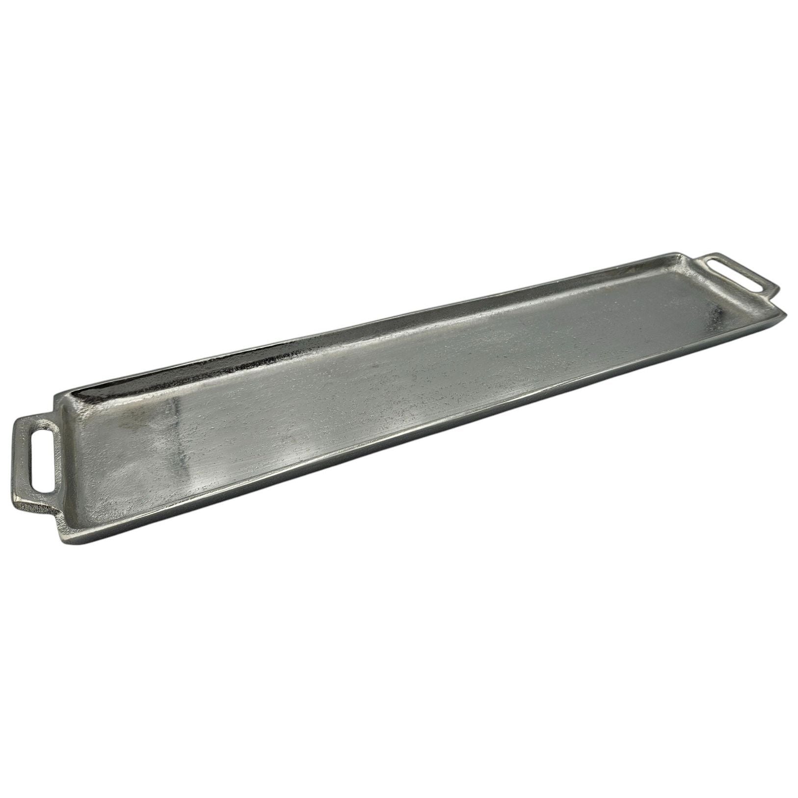 Metalltablett Tablett Serviertablett lang 59 cm Dekotablett silber mit Henkel