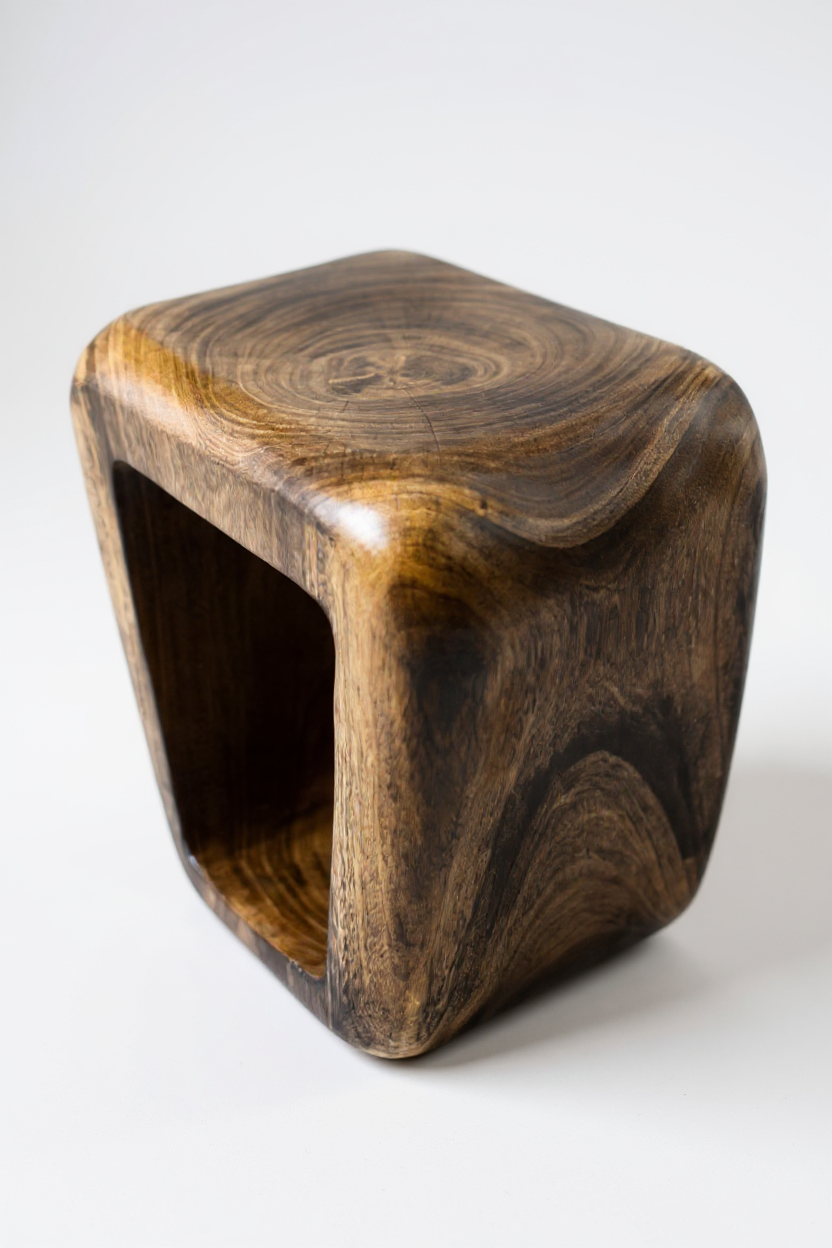 Holzhocker - Beistelltisch Couchtisch - Handgefertigter Flambierter Hocker aus massivem Suarholz- 50x30x40 cm