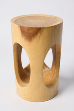 Holz Beistelltisch - Holzhocker Blumenhocker Hocker - Handgefertigt - Rund mit O-Ausschnitt Saman-Holz - 50x30x30 cm
