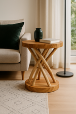 Holz Beistelltisch – Holzhocker Couchtisch – Handgefertigt – Verzweigt aus Suar- und Teakholz – 50x40x40 cm
