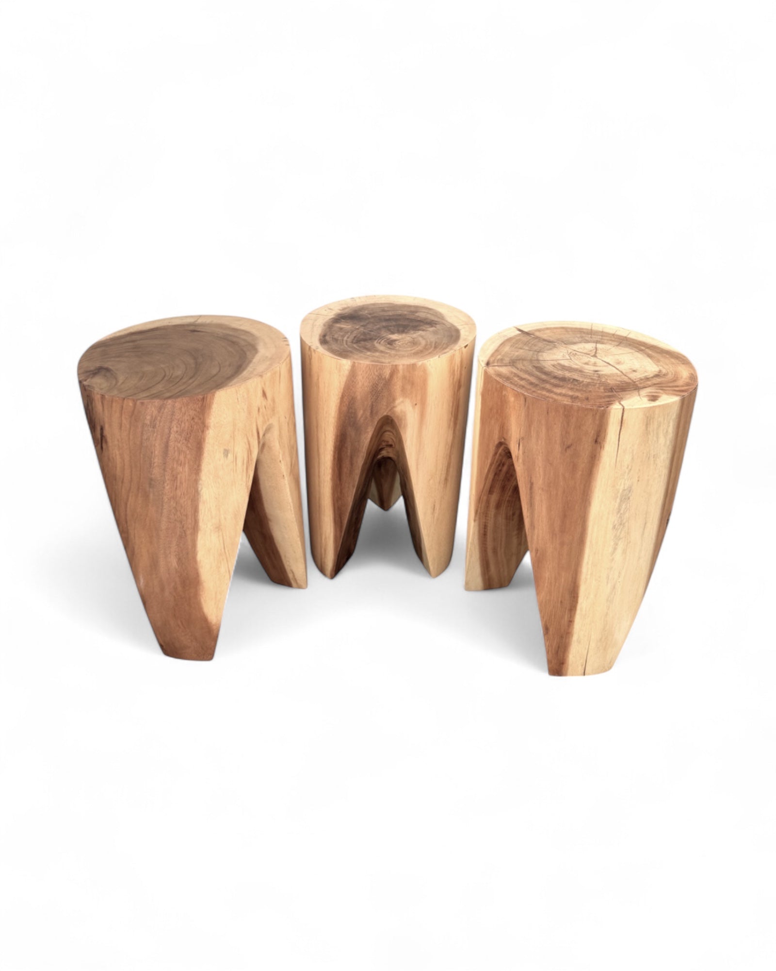 Holzhocker - Beistelltisch Blumenhocker Ablagetisch - Unikat Handgefertigt - Rund stehend aus massivem Suarholz - 45x30x30 cm