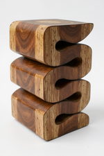 Holzhocker - Beistelltisch Blumenhocker Ablagetisch - Handgefertigt  - Flambiert Schlange aus massivem Suarholz- 50x30x30 cm