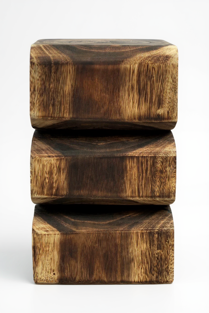 Holzhocker - Beistelltisch Blumenhocker Ablagetisch - Handgefertigt  - Flambiert Schlange aus massivem Suarholz- 50x30x30 cm