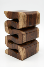 Holzhocker - Beistelltisch Blumenhocker Ablagetisch - Handgefertigt  - Flambiert Schlange aus massivem Suarholz- 50x30x30 cm