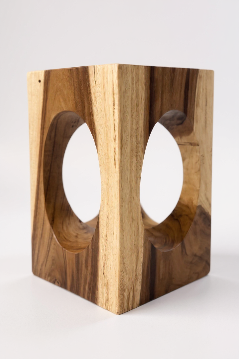 Holz Beistelltisch – Couchtisch Blumenhocker Hocker - Handgefertigt – Eckig mit O-Ausschnitt Suarholz - 45x30x30 cm