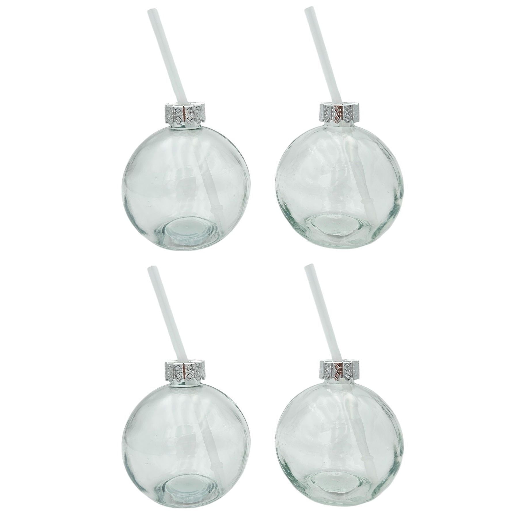 4 Trinkgläser Weihnachtskugel Trinkhalm Glas transparent Weihnachtskugel 400 ml