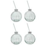 4 Trinkgläser Weihnachtskugel Trinkhalm Glas transparent Weihnachtskugel 400 ml