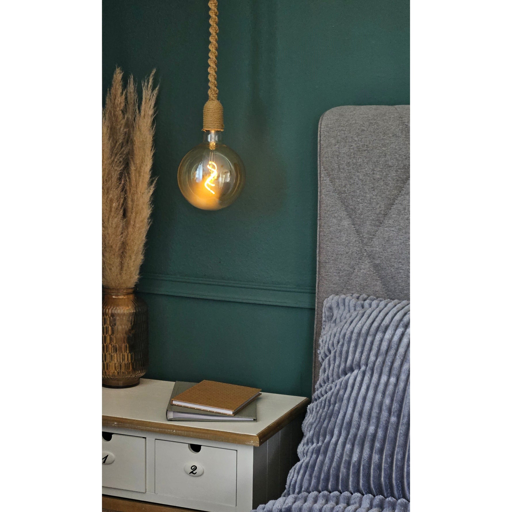 Hängelampe LED Braun Seil Macrame Hängeleuchte Timer Fernbedienung  Ø15cm Lampe