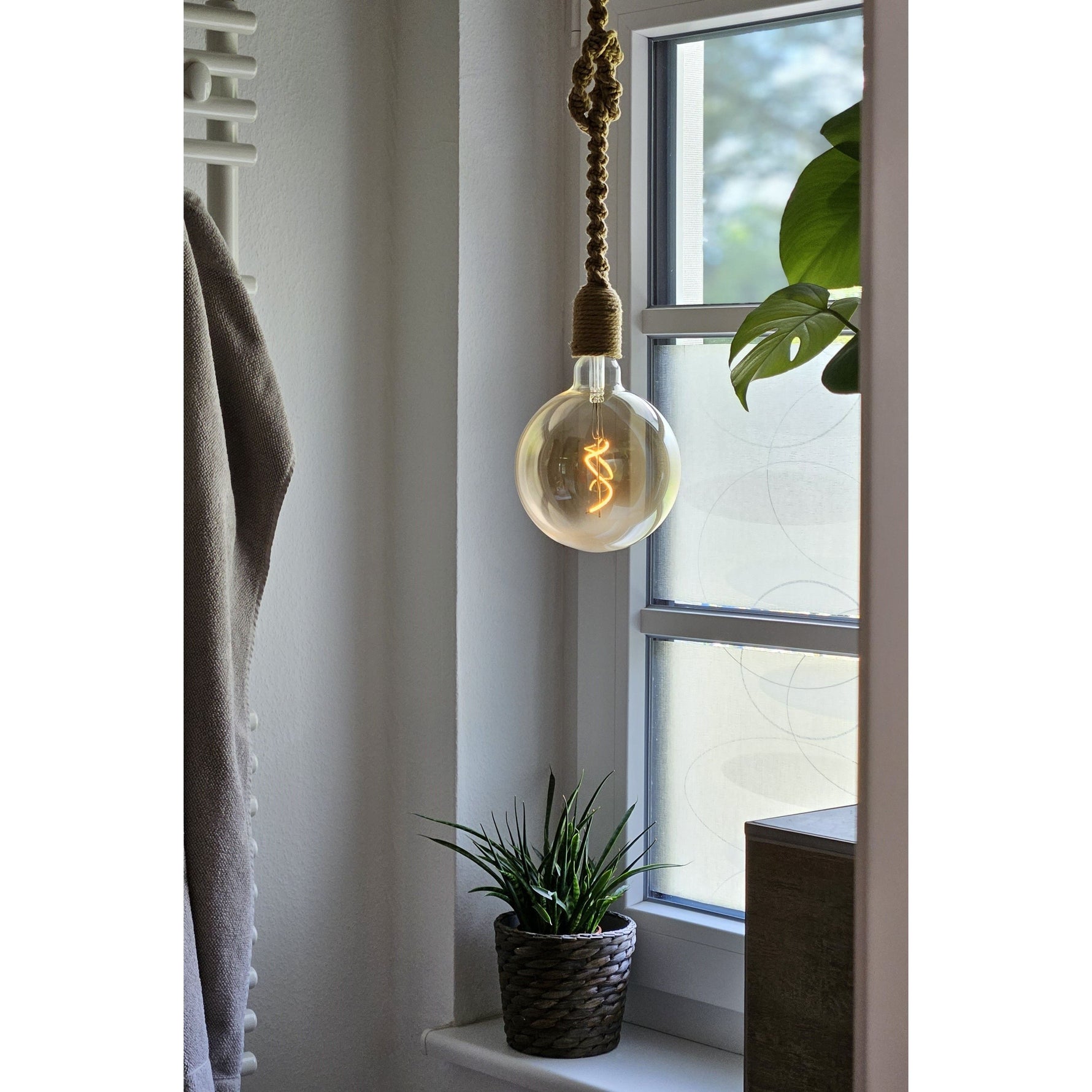 Hängelampe LED Braun Seil Macrame Hängeleuchte Timer Fernbedienung  Ø15cm Lampe