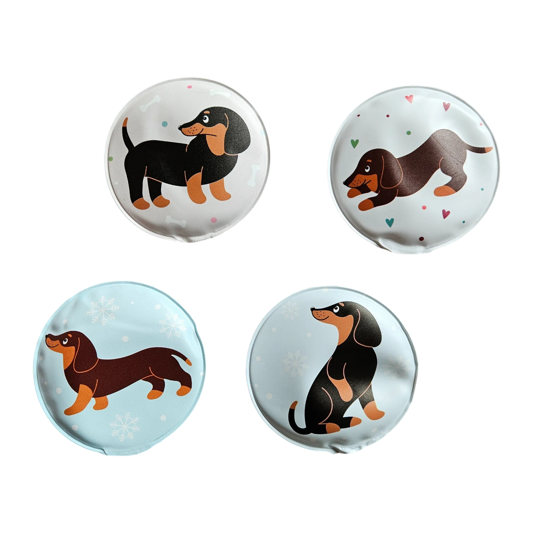 Taschenwärmer Handwärmer Hund Dackel 4er Set wiederverwendbar Wärmekissen