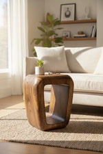 Holzhocker - Beistelltisch Couchtisch - Handgefertigter Flambierter Hocker aus massivem Suarholz- 50x30x40 cm