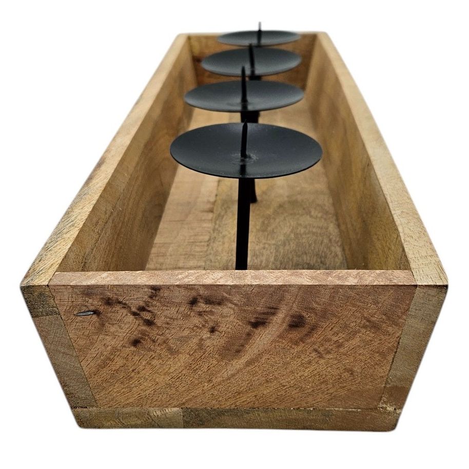 Kerzenhalter Kerzenständer Tablett Holz Mangoholz Advent Deko für 4 Kerzen 53 cm