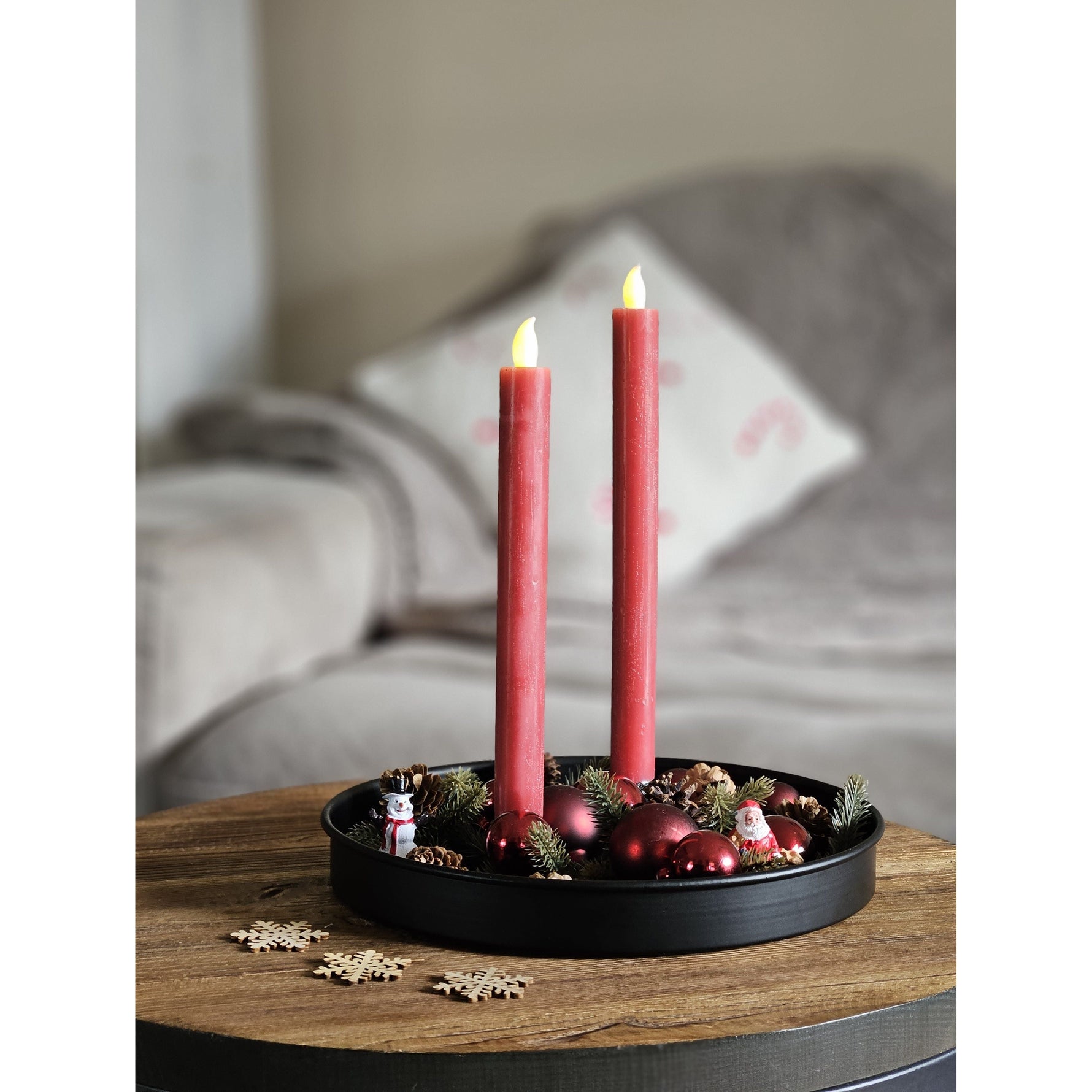 Kerze LED 2er Set Batteriebetrieb warmweiß flackern Stabkerzen Creme Rot Wachs