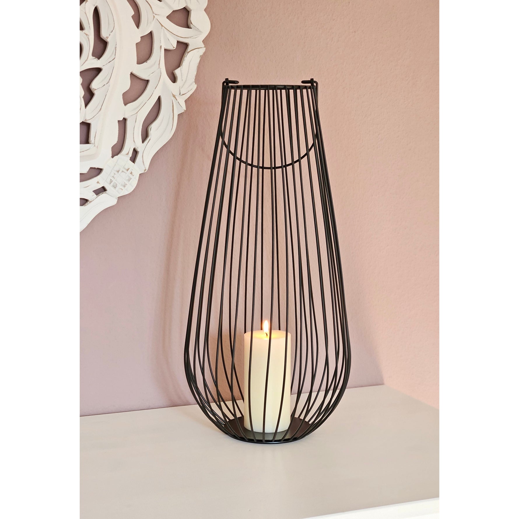 Laterne Windlicht Metalllaterne 25x50 cm Windlicht Kerzenhalter Gartenlampe schwarz