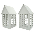 Windlicht Metall Haus weiß 2er Set Teelichthalter Deko Laternenhaus 21 cm