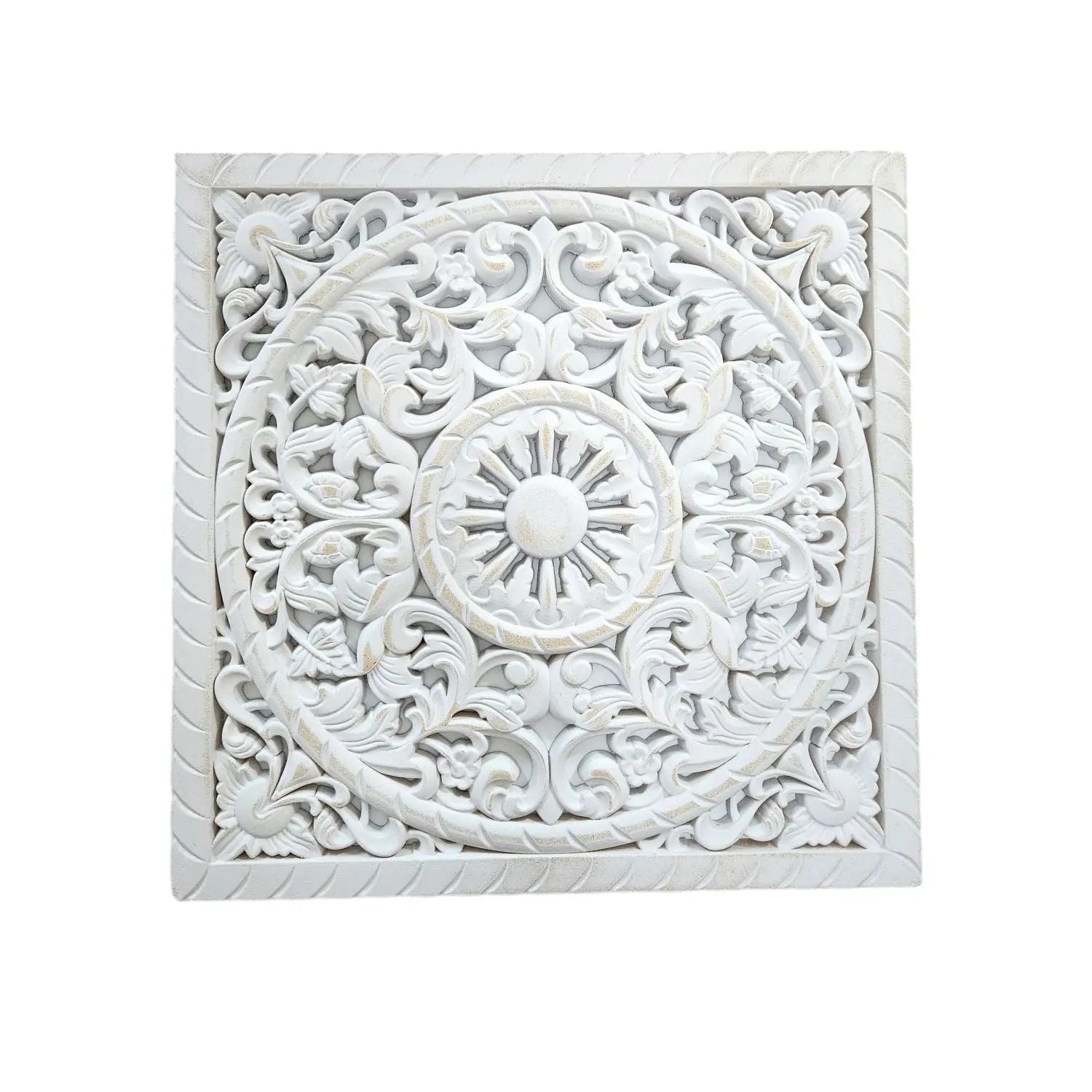 Wandornament Holz weiß 40 x 40 cm shabby Landhaus Ornament Holzornament Holzbild