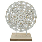 Ornament mit Sockel Aufsteller Holzbild Schabby Vintage Blumenmuster Rund Ø 23cm