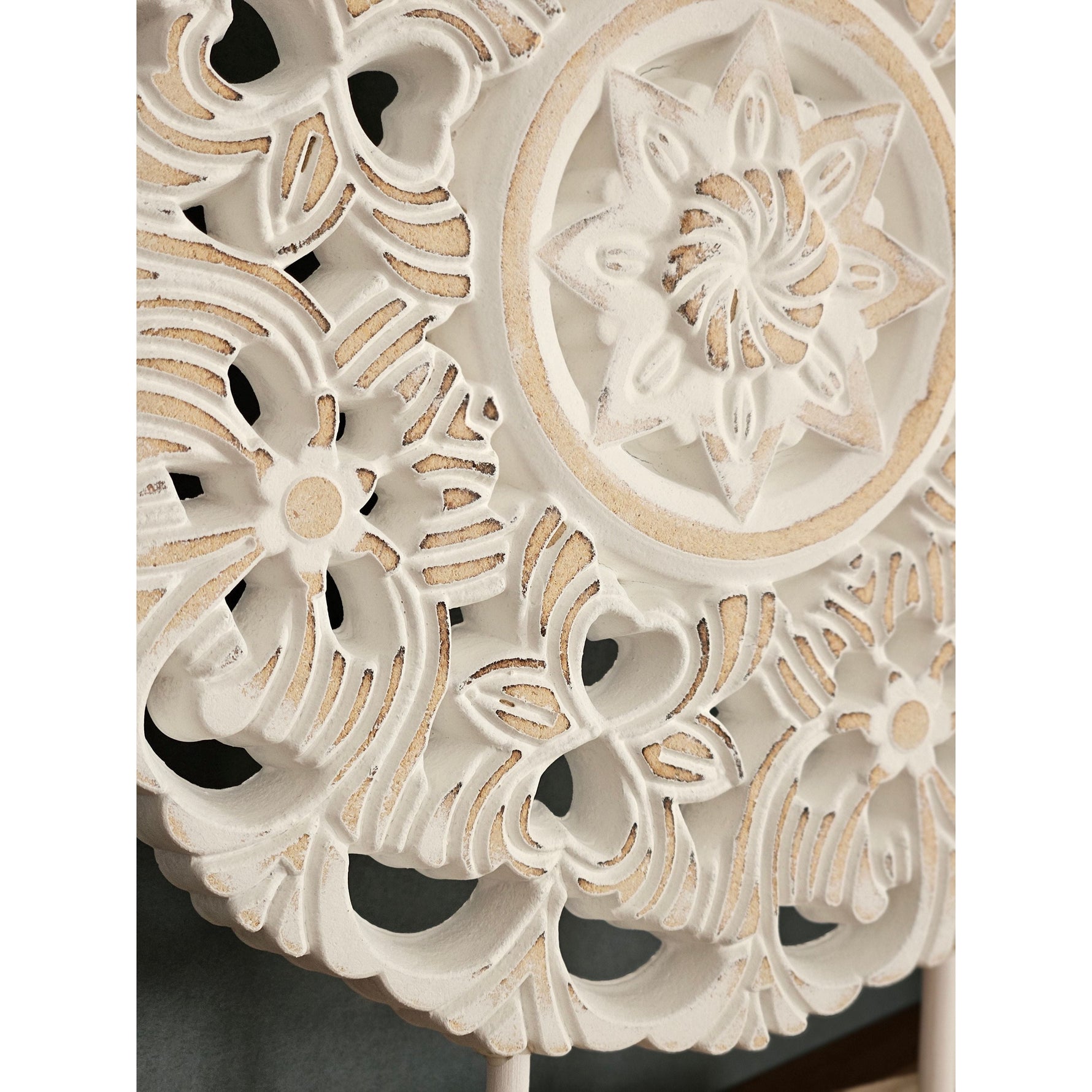 Ornament mit Sockel Aufsteller Holzbild Schabby Vintage Blumenmuster Rund Ø 23cm