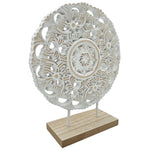 Ornament mit Sockel Aufsteller Holzbild Schabby Vintage Blumenmuster Rund Ø 23cm